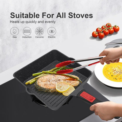 Grillpfanne 24x24 cm mit Abnehmbarer Griff, Antihaft