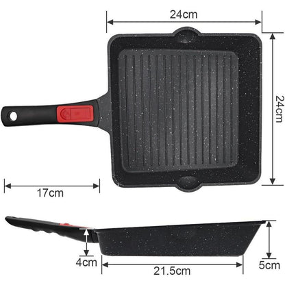 Grillpfanne 24x24 cm mit Abnehmbarer Griff, Antihaft
