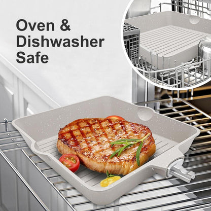 Grillpfanne 24x24 cm Abnehmbarer Griff Antihaft Aluminium Steakpfanne