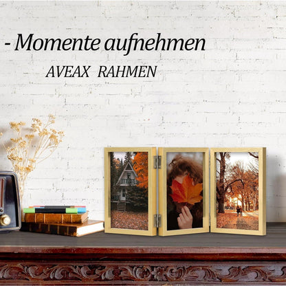 Bilderrahmen 3 Fotos 10x15 Holz Fotorahmen Glasfront Gold