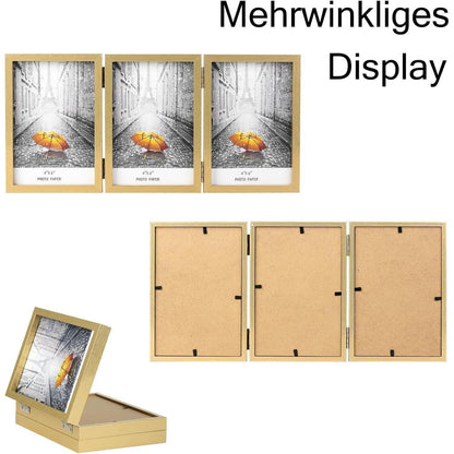 Bilderrahmen 3 Fotos 10x15 Holz Fotorahmen Glasfront Gold