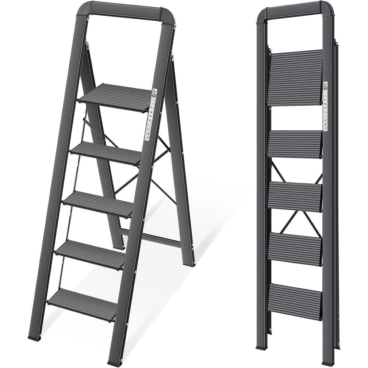 Klappbare Aluminium-Stufenleiter mit Handlauf, 5 Stufen, 150 kg