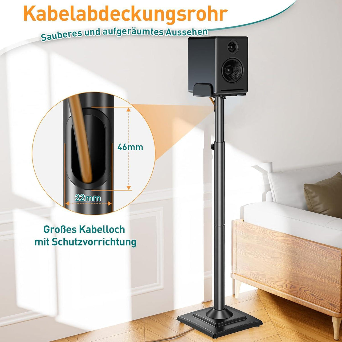Höhenverstellbare Universal Lautsprecherständer mit Kabelkanal, 1 Paar