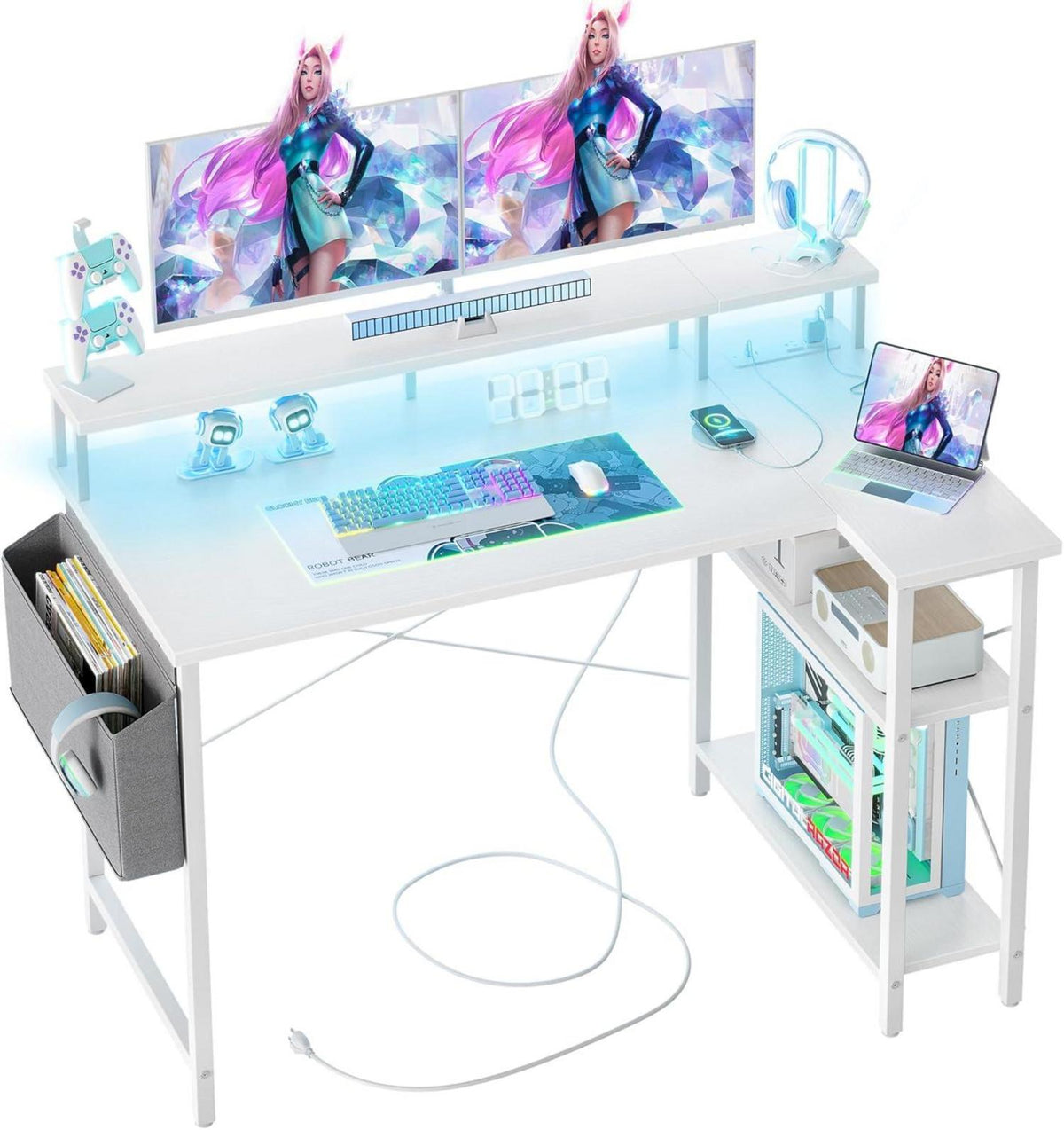 Eckschreibtisch mit Steckdosenleiste LED 120x70 cm Ergonomic