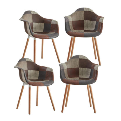 Patchwork Esszimmerstühle mit Armlehnen – 4er Set Braun