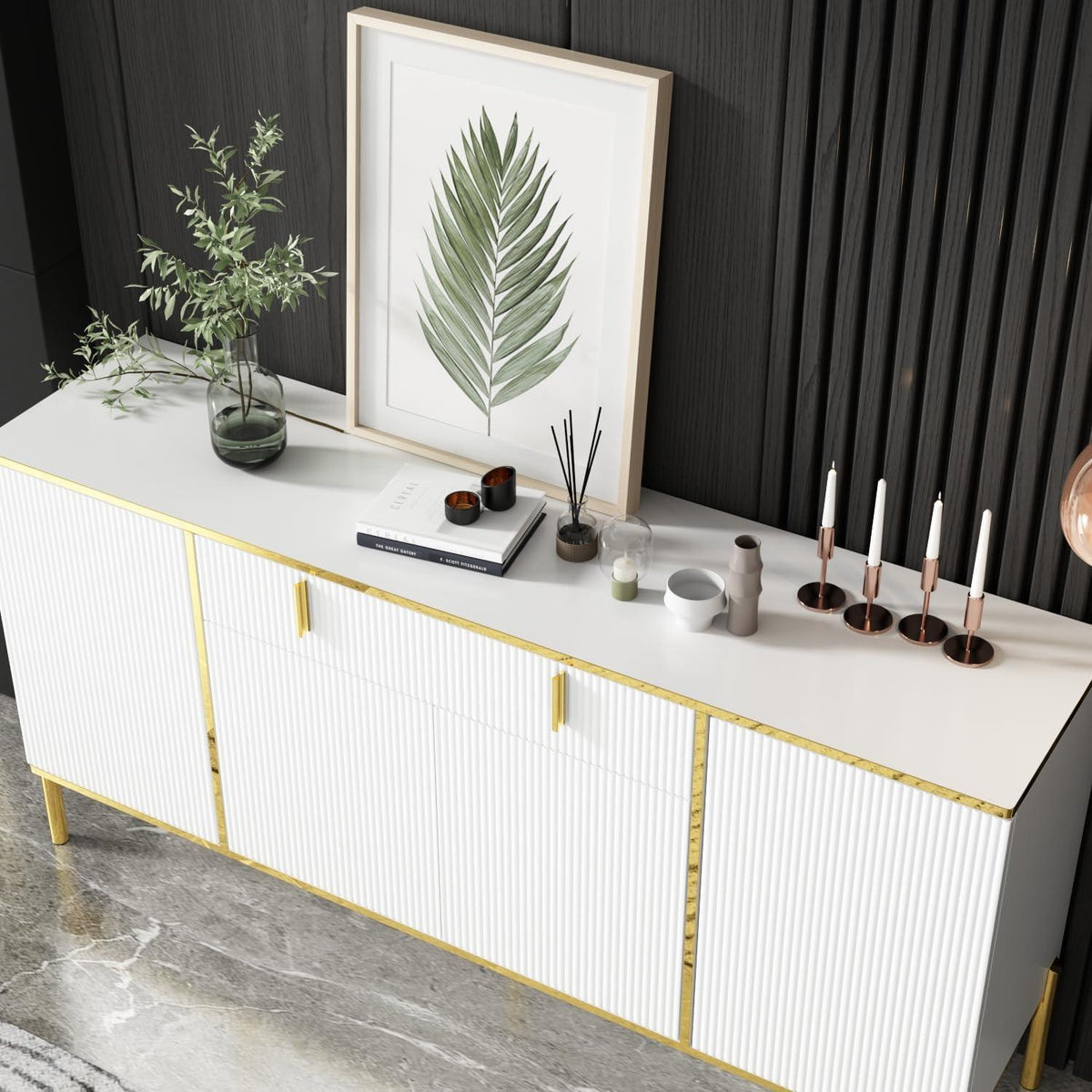 Weißes Sideboard mit 4 Türen & Schublade – 160cm Wohnzimmerschrank