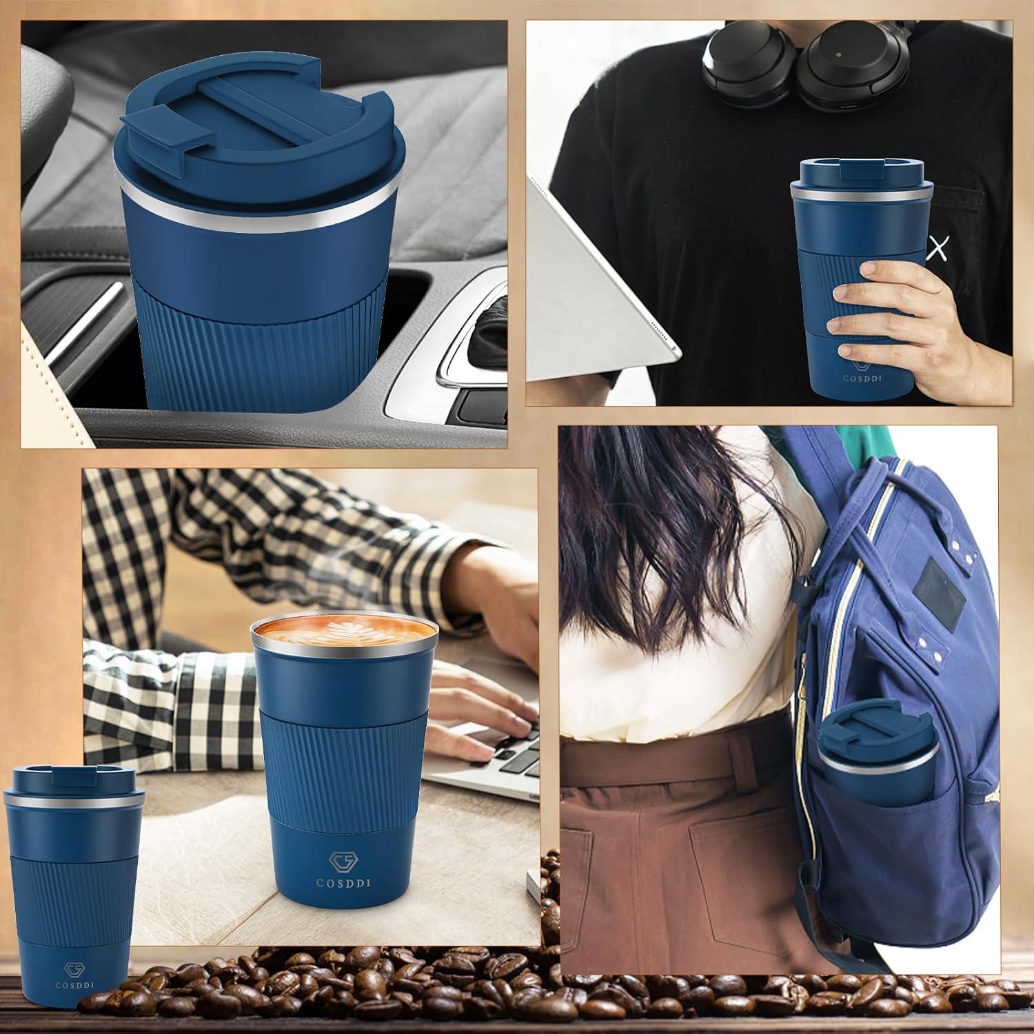 Edelstahl Isolierbecher 380ml Vakuum Travel Mug auslaufsicher Navyblue