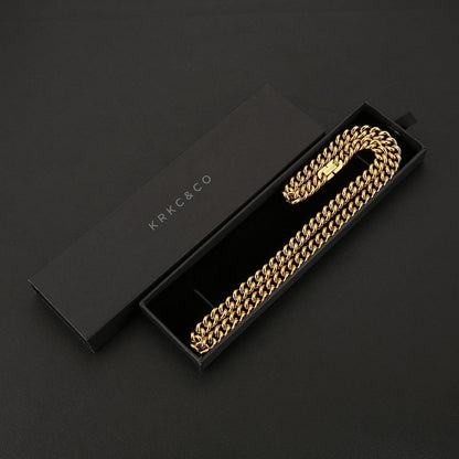 Panzerkette Herren Edelstahl 9mm 18K Gold Cuban Link Chain Damen