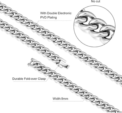 KRKC&CO Panzerkette Herren Edelstahl 18K Gold Cuban Link 9mm 61cm Silber Gold
