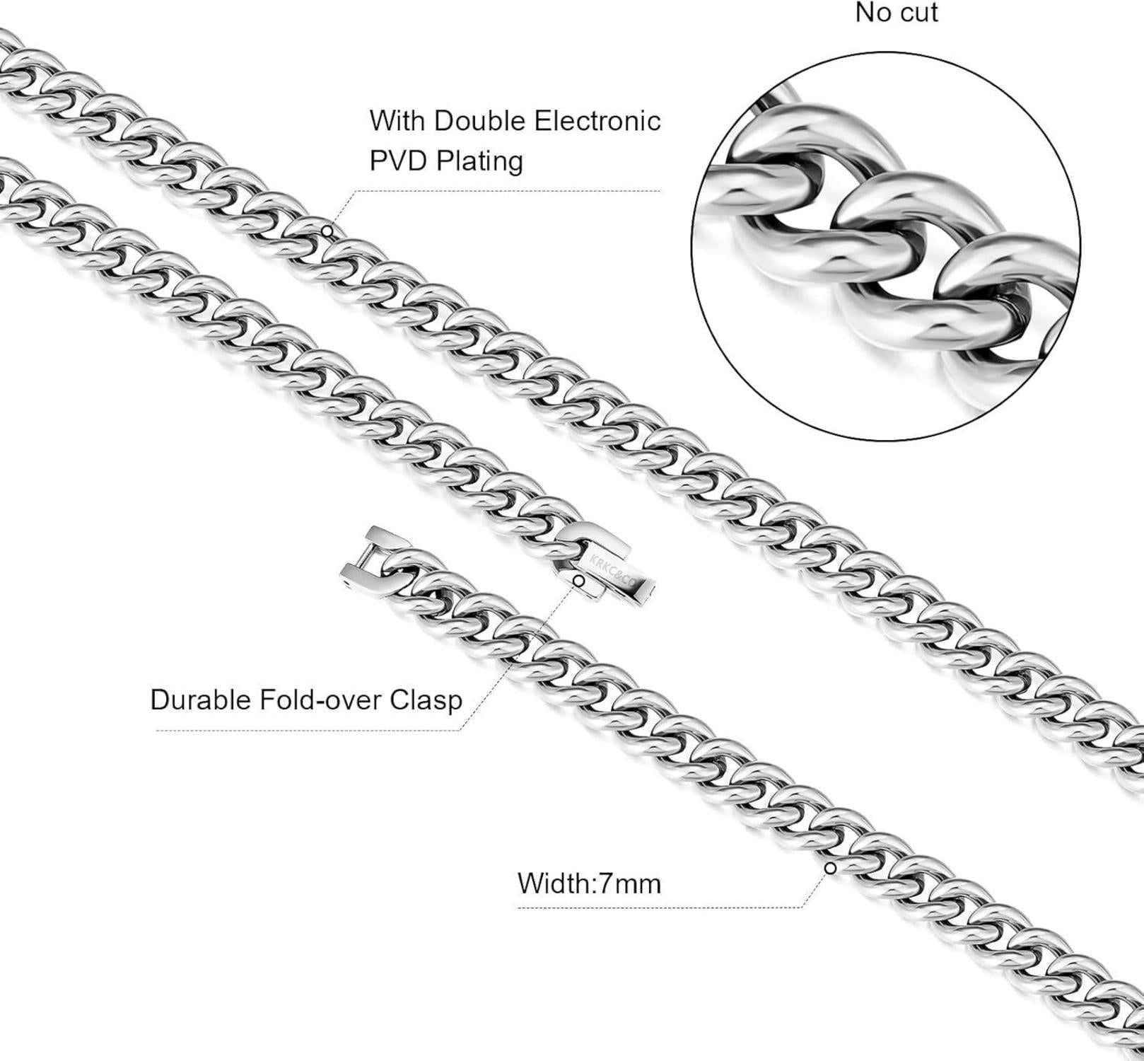 Herren Edelstahl Panzerkette 7mm 18K Gold Cuban Link Chain 55.9cm Silber Gold2445