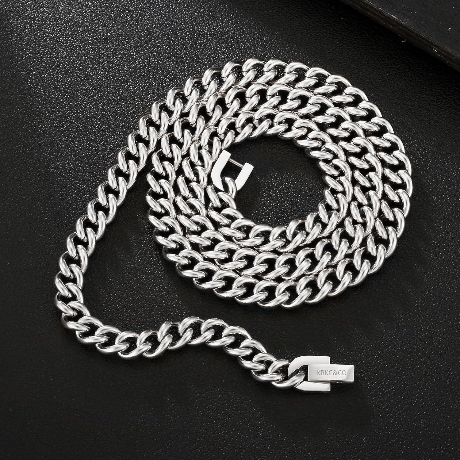 Herren Panzerkette Edelstahl 7mm 18K Gold Cuban Link 55.9cm Silber Gold