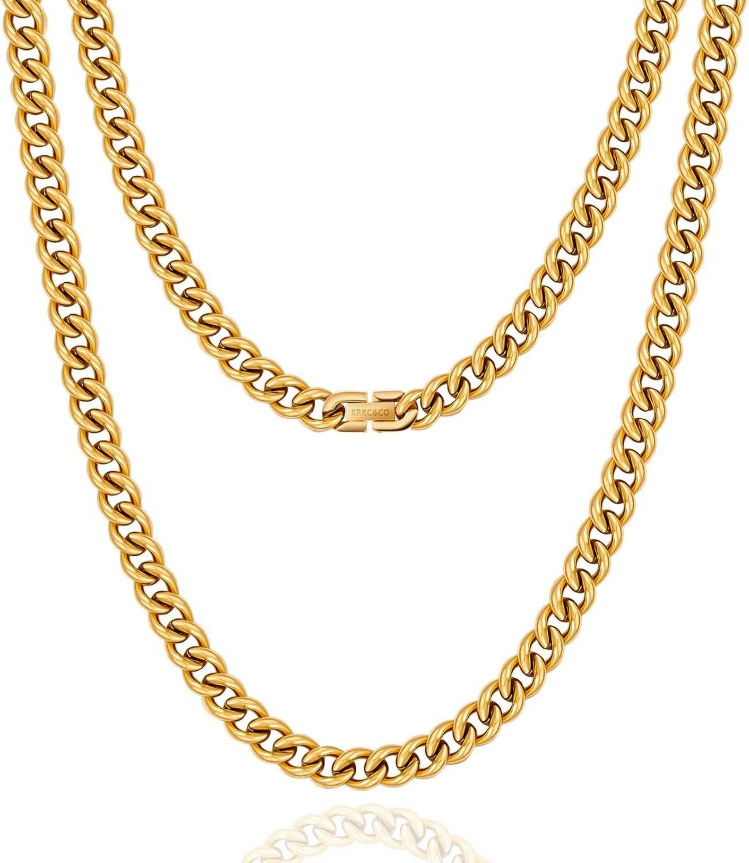 Goldene Panzerkette Herren 7mm Edelstahl 18K Vergoldet Cuba Link