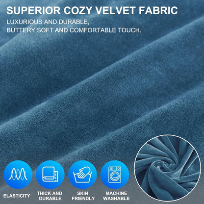 Samt Sofaüberzug 3-Sitzer, Rutschfest & Pflegleicht, Pfau Blau