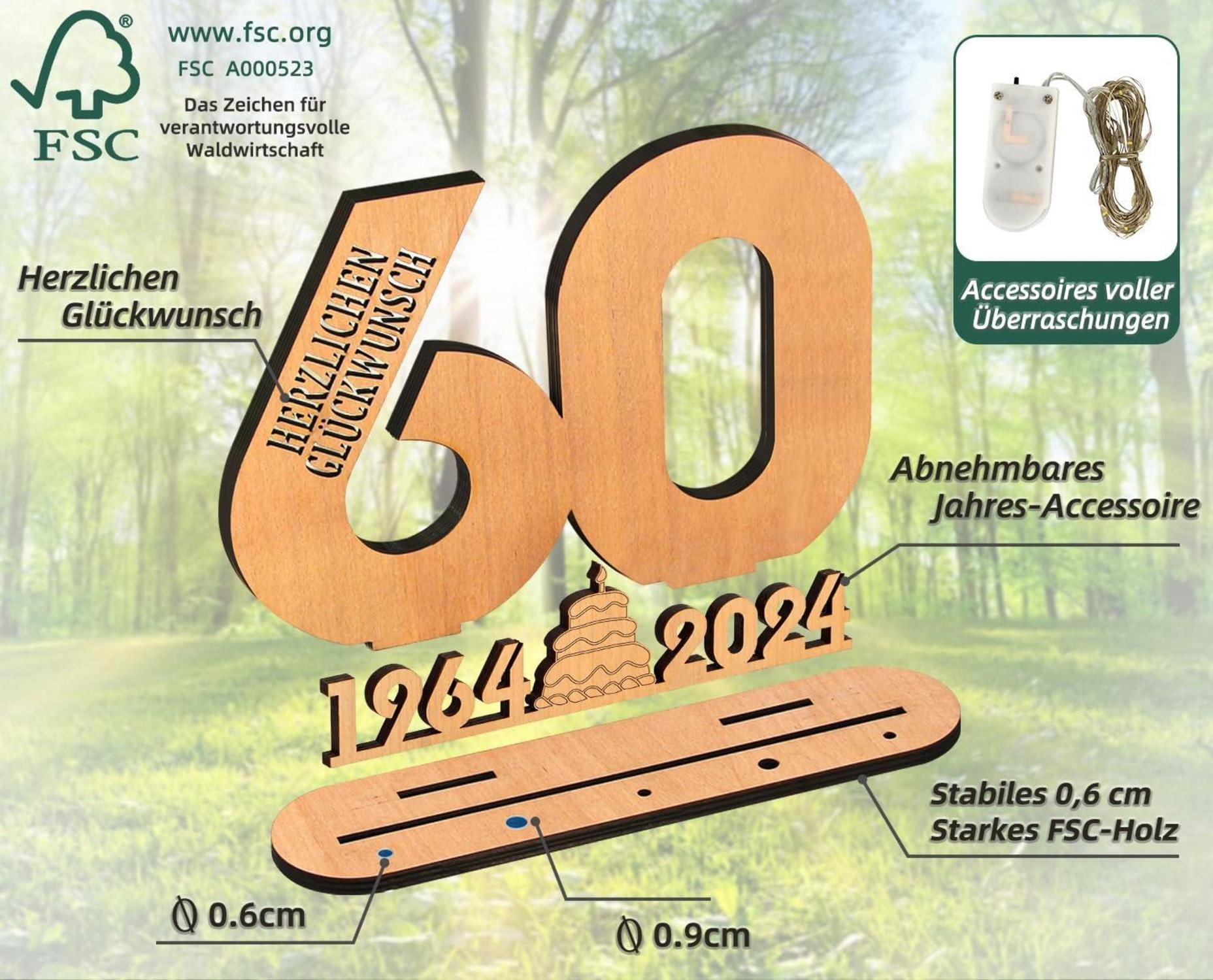 Personalisiertes LED Gästebuch Holz-Schild 20. Geburtstag 2024