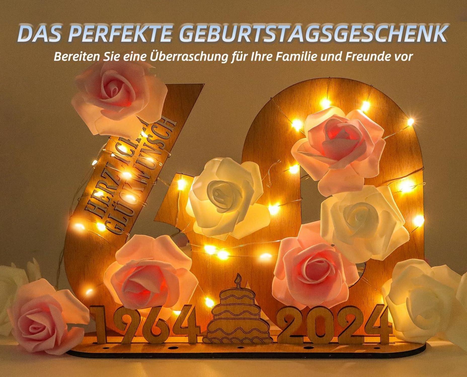 Personalisiertes 10. Geburtstagsgeschenk mit LED-Lichterständer - Geldgeschenkdose aus Holz