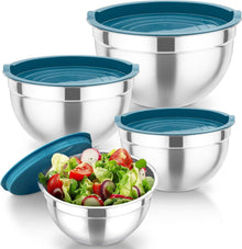 Edelstahl Rührschüssel Set mit Deckel, 4er Salatschüssel
