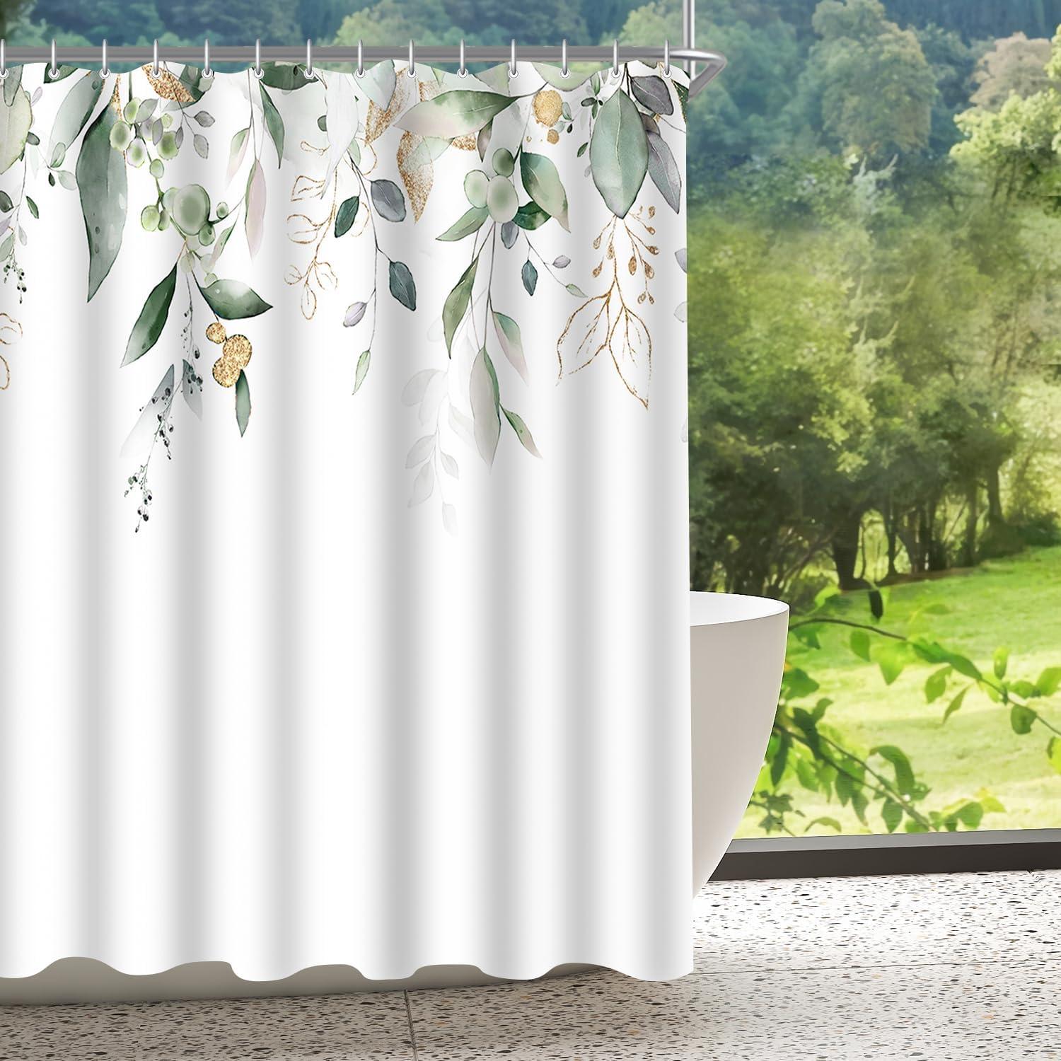 Duschvorhang Goldene Blätter 180x200cm Antischimmel Textil mit beschwertem Saum