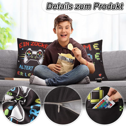 Dekokissen 45x45 cm Männerkissen Zocker Geburtstagsgeschenk Schlüsselanhänger