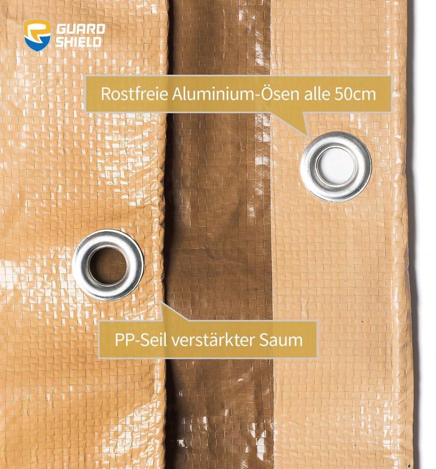 GUARD SHIELD Abdeckplane 4m x 4m Wasserdicht Beige/Khaki 120g/m² UV-stabilisiert