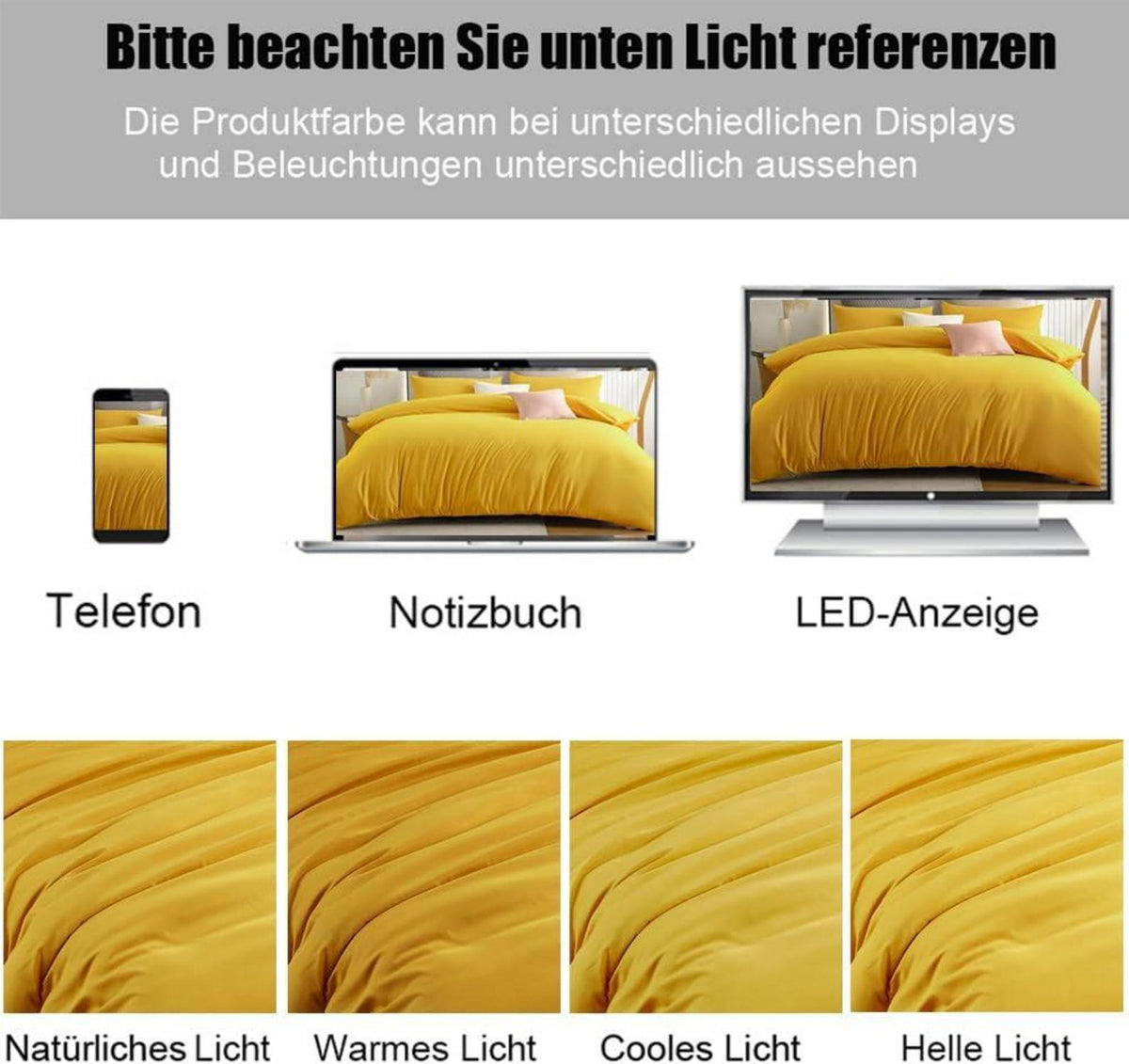 Bettwäsche Set 200x200 Gelb Mikrofaser bügelfrei Reißverschluss 2