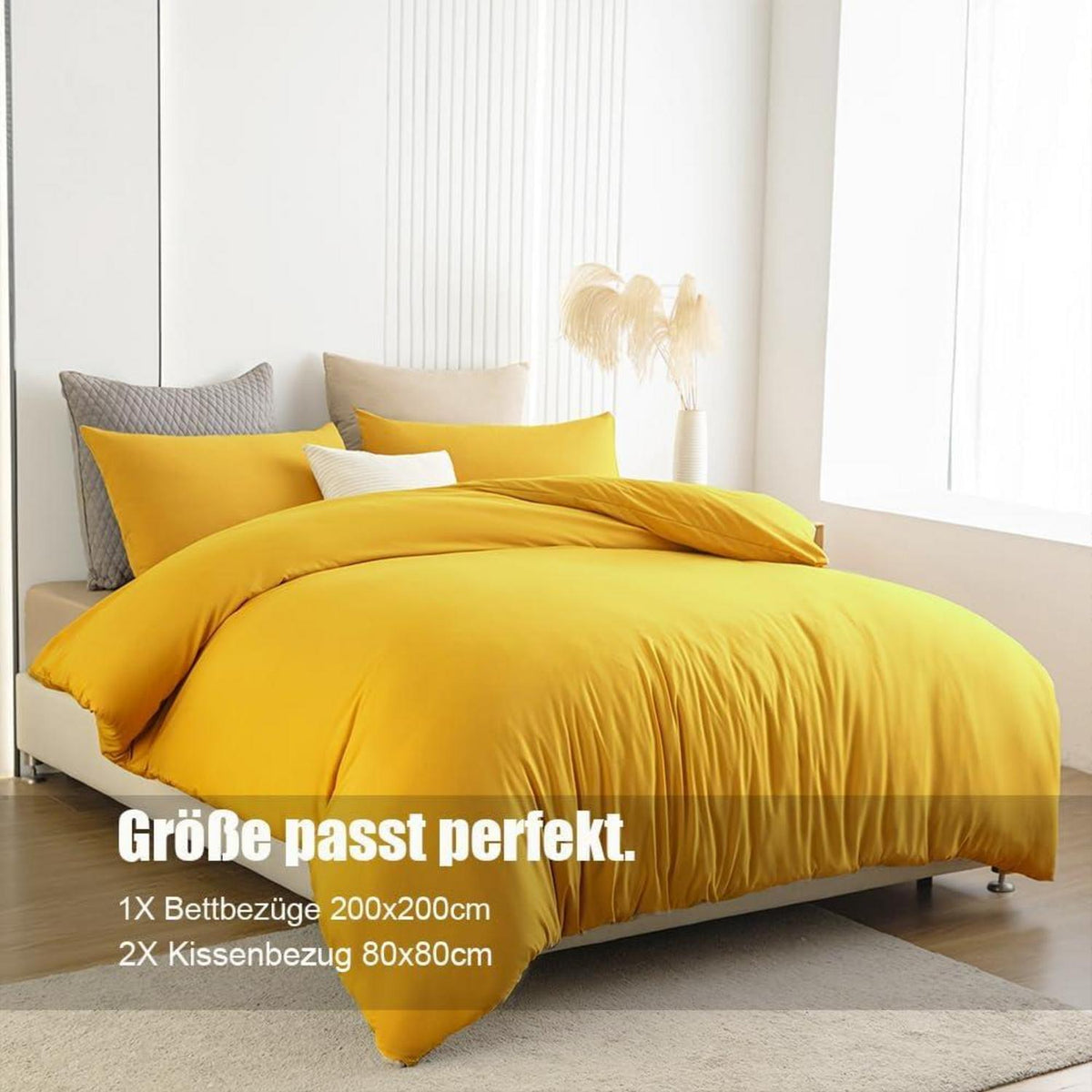 Bettwäsche Gelb Mikrofaser 200x200 2er Set mit Reißverschluss