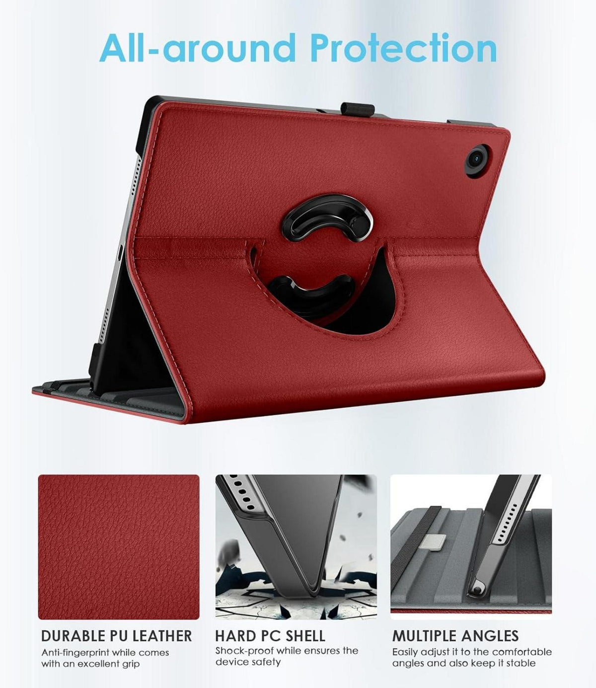 TiMOVO Galaxy Tab A8 10,5 Zoll Hülle - Weinrot PU Leder 90° Drehbar Stand Auto Schlaf/Aufwach Schutzhülle