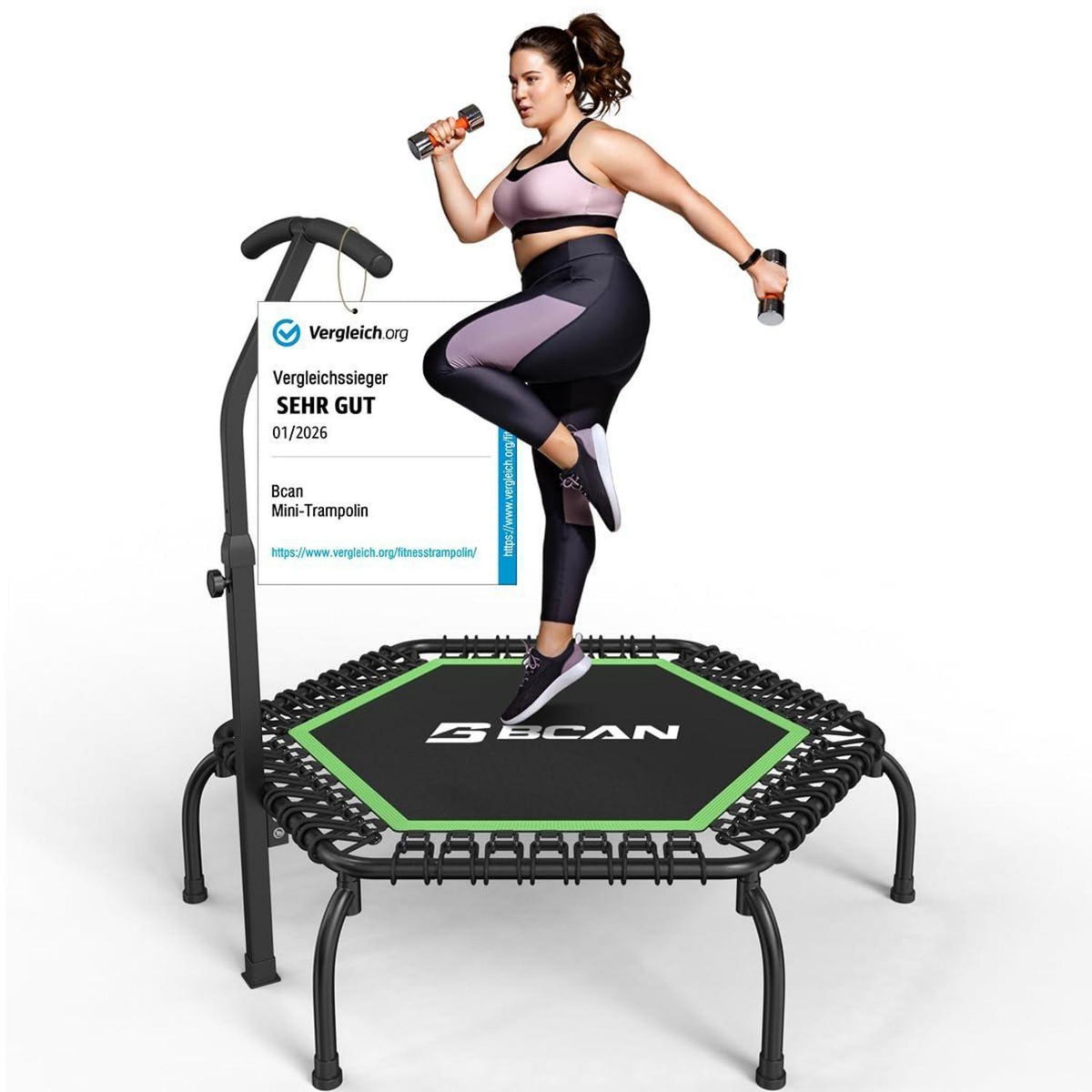 Fitness Trampolin Indoor Ø 122 cm mit T-Griff & Gummiseilen