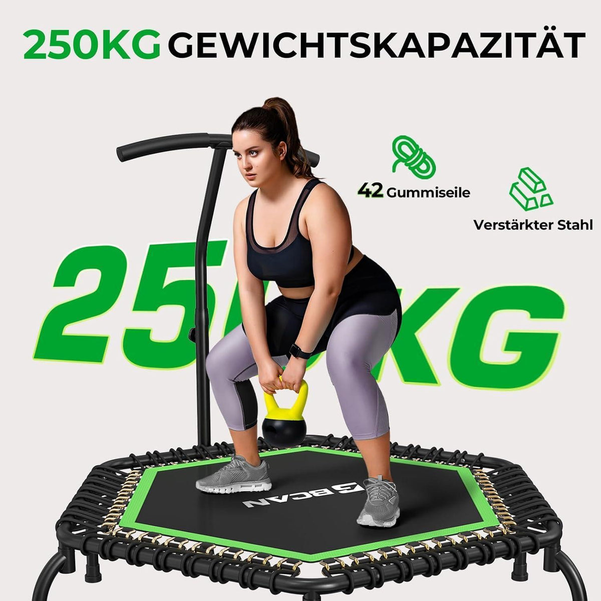 Fitness Trampolin Indoor Ø 122 cm mit T-Griff & Gummiseilen