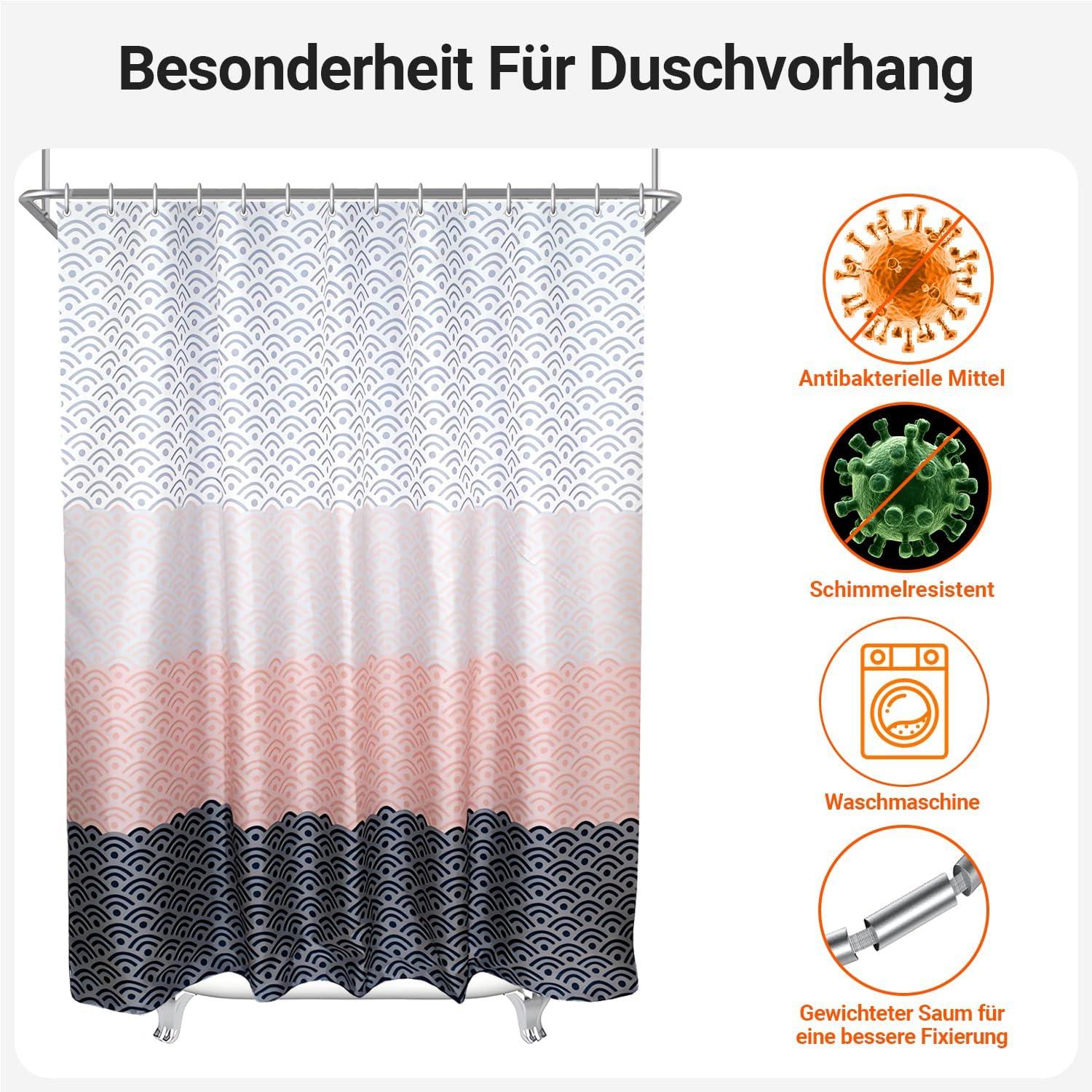 Duschvorhang Blume 80x180cm Anti-Schimmel Textil Wasserdicht Waschbar Ösen 5