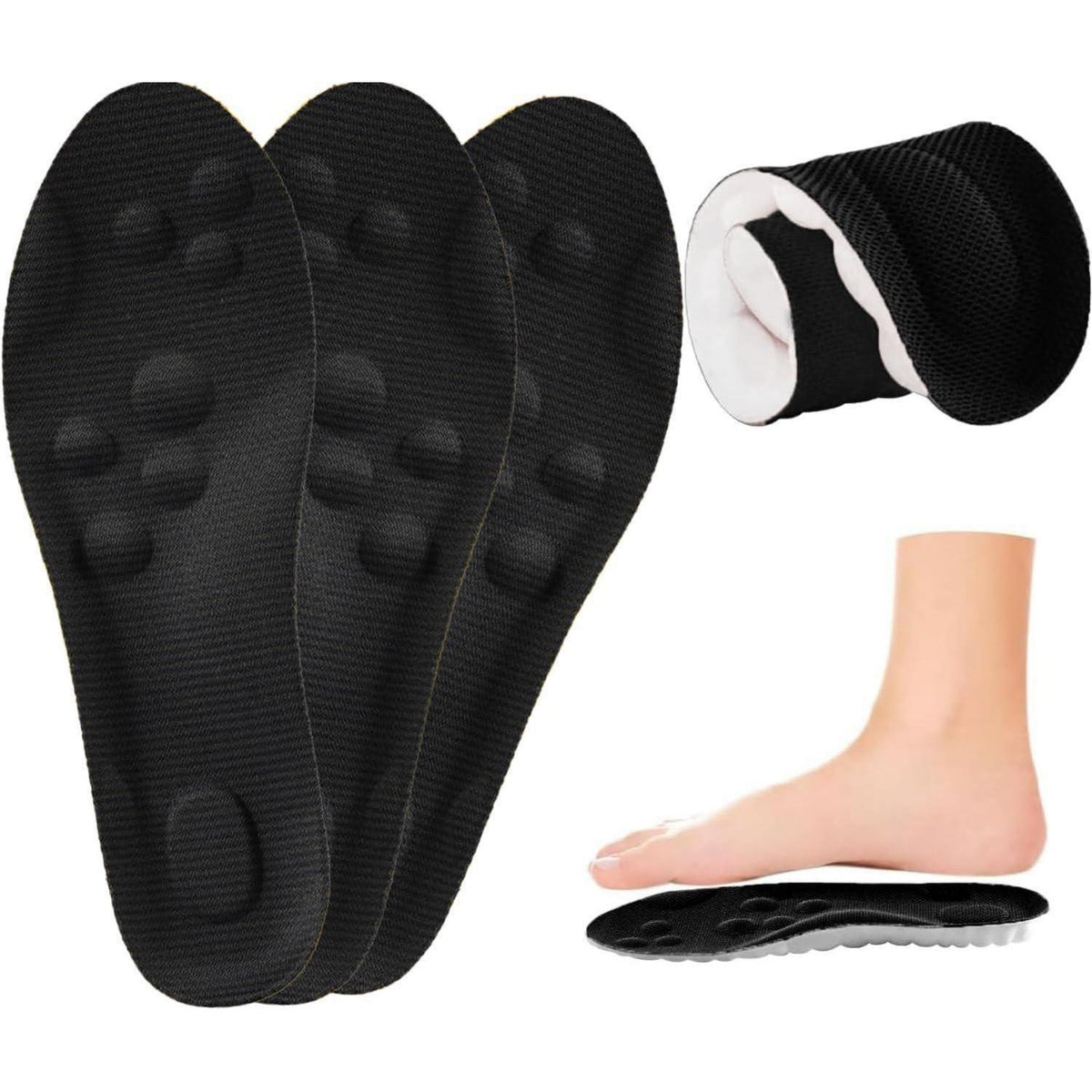 Orthopädische Einlegesohlen 3 Paar – Komfort & Fußgewölbestütze – Schwarz Gr. 45-46
