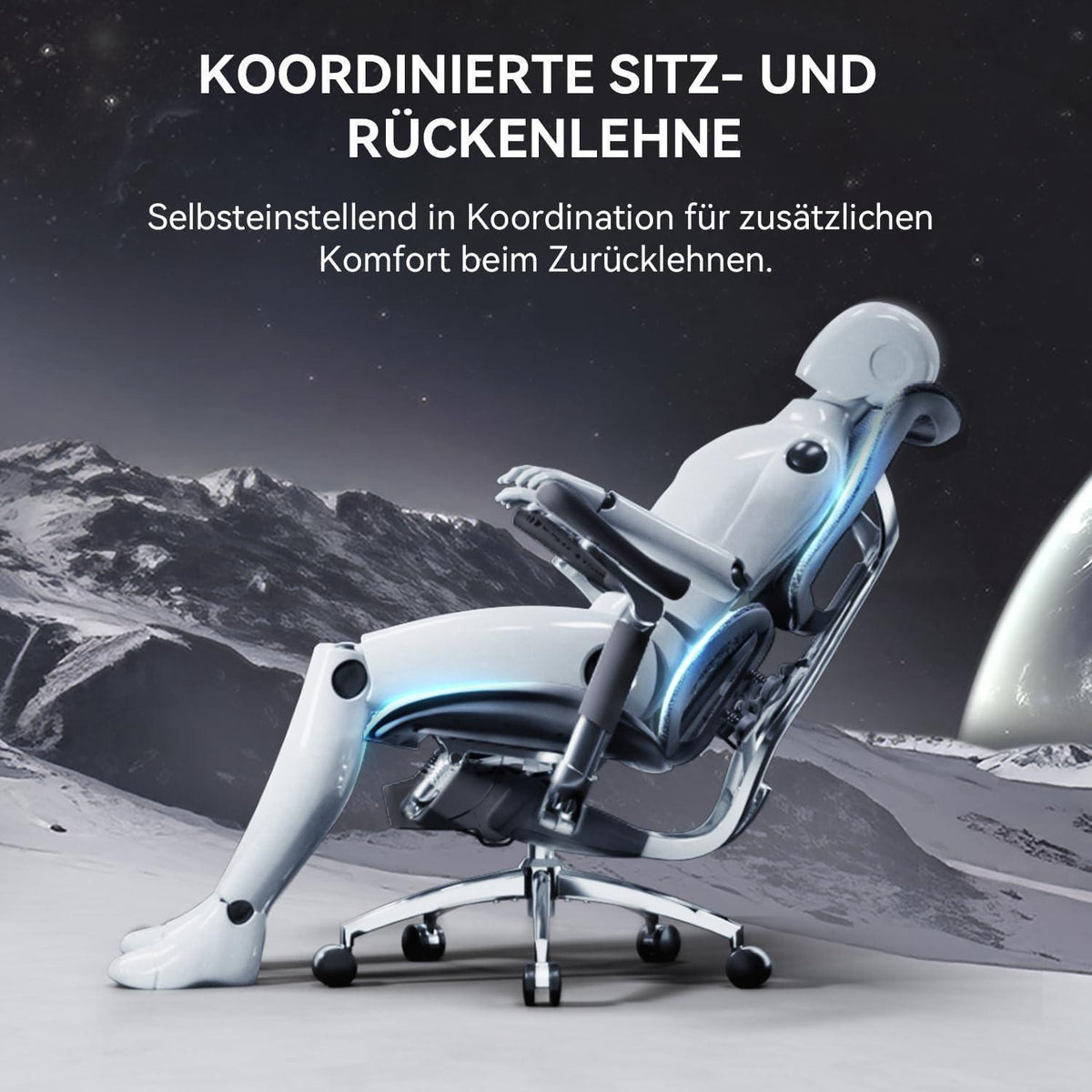 Ergonomischer Bürostuhl mit 6D-Armlehnen und Lendenwirbelstütze