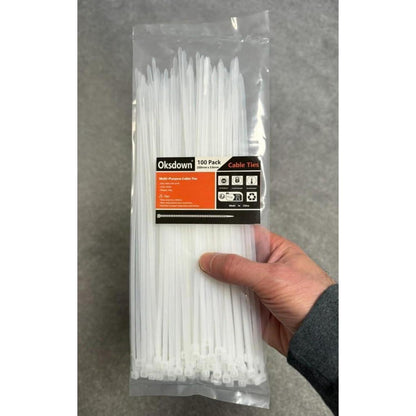 100x Weiße Kabelbinder 250mm, 18kg Zugfestigkeit