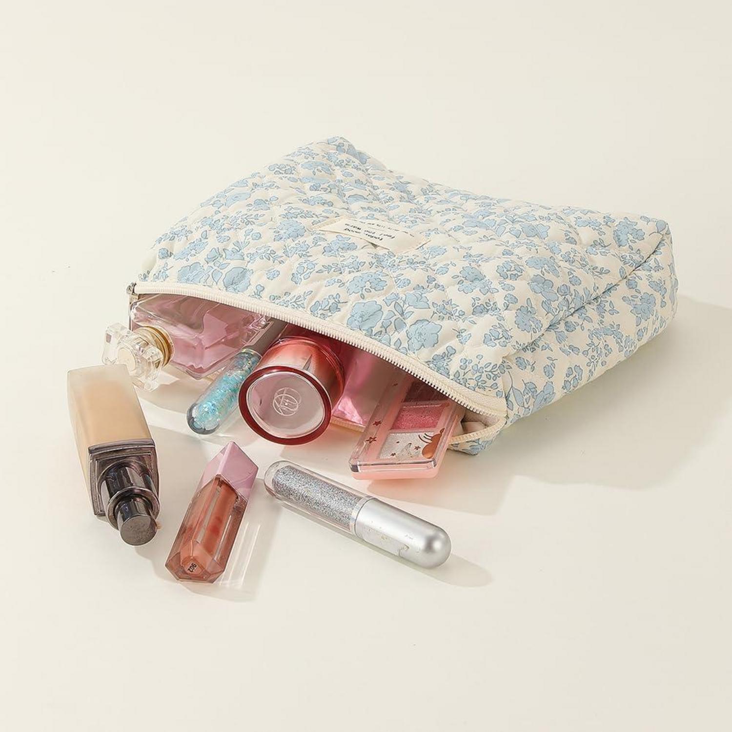 3-teiliges Reise Kosmetiktasche Damen gesteppte Blumenmuster Kawaii
