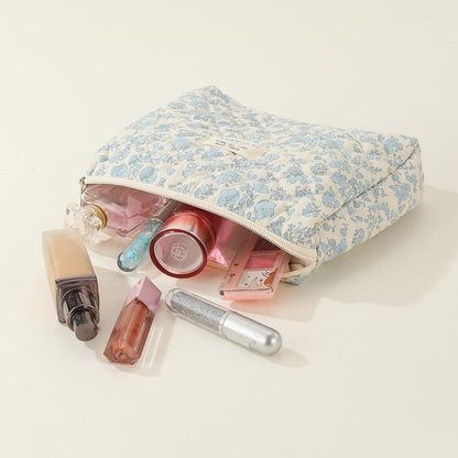 3-teiliges Reise Kosmetiktasche Damen gesteppte Blumenmuster Kawaii