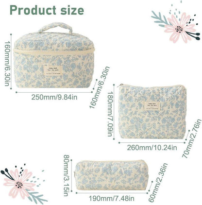 3-teiliges Reise Kosmetiktaschen Set Damen Blumenmuster Kawaii Mädchen