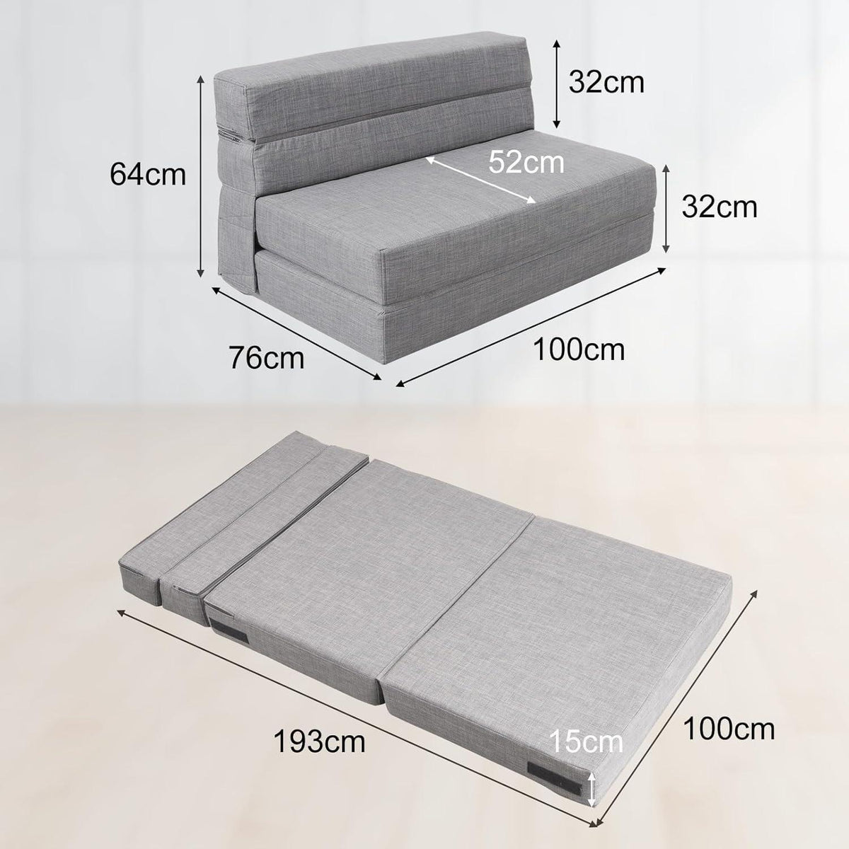 Schlafsessel mit Memory Schaum & Kissen – Gästesofa 100x190cm