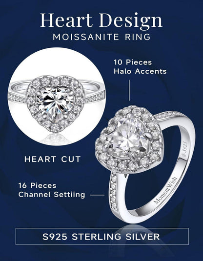 Verlobungsring Damen Silber 1 Karat Moissanit Halo Valentinstag Jahrestag Geschenk