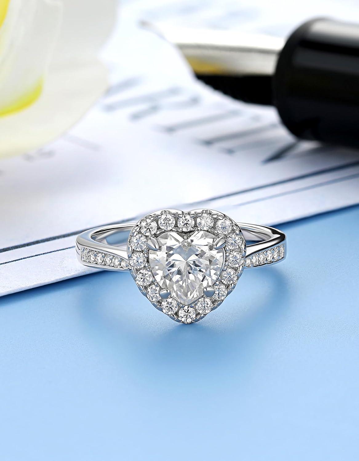 Verlobungsring Damen Silber 1 Karat Moissanit Valentinstag Jahrestag Geschenk