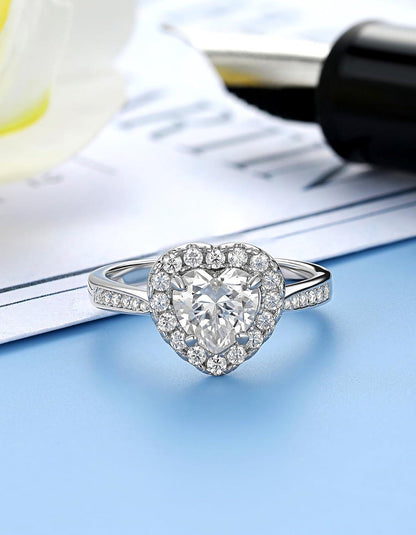 Verlobungsring Damen Silber 1 Karat Moissanit Valentinstag Jahrestag Geschenk