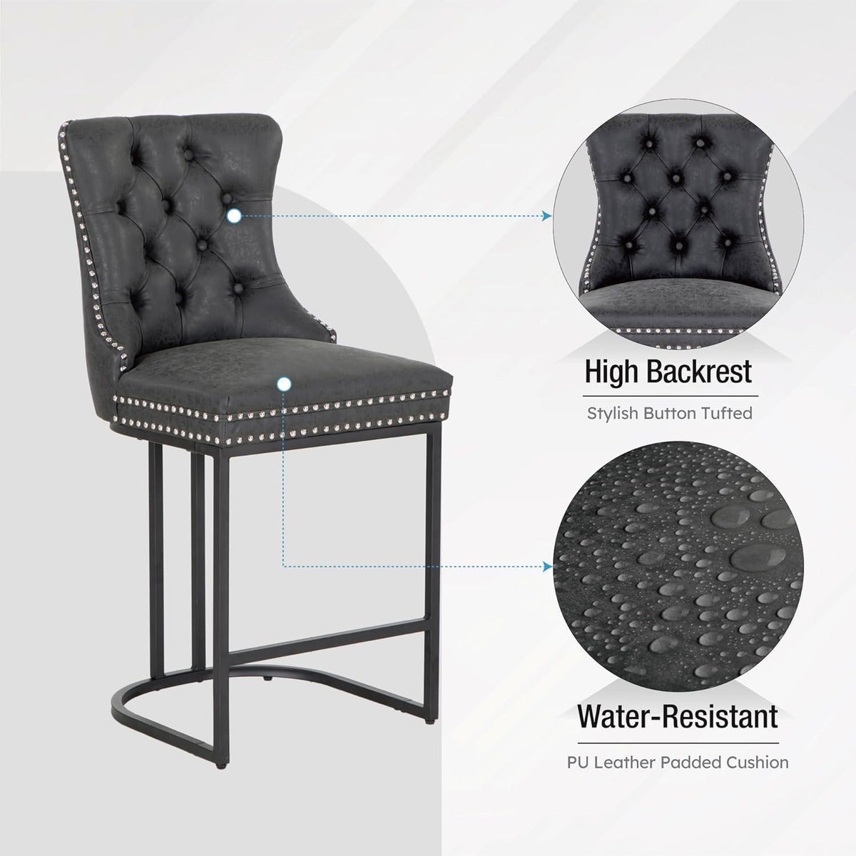 Moderne Barhocker 2er Set mit Fußstütze Schwarz in Lederoptik
