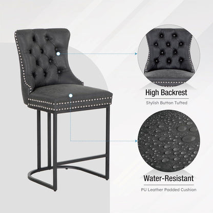 Moderne Barhocker 2er Set mit Fußstütze Schwarz in Lederoptik