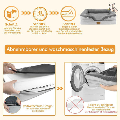 Orthopädisches Hundebett XL mit Rand, waschbar, grau