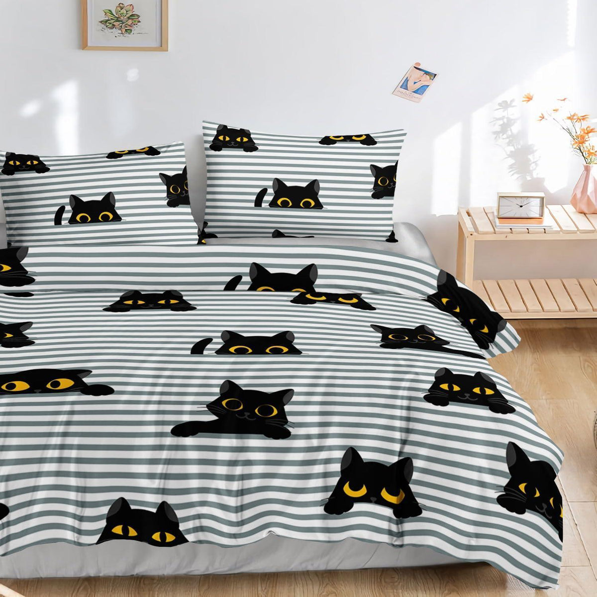 Bettwäsche-Set Gestreifte Katze für Kinder – 135x200cm