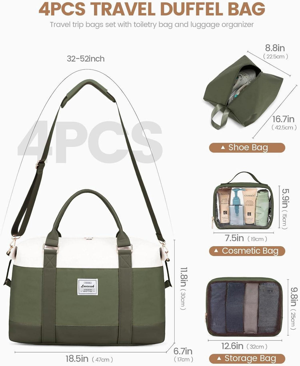 LOVEVOOK Reisetasche Damen Sporttasche mit Schuhfach 30L