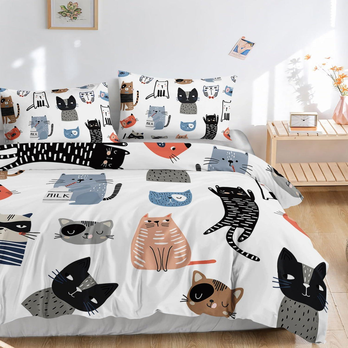 Cartoon Katz Bettwäsche-Set 220x230cm mit 2 Kissenbezügen