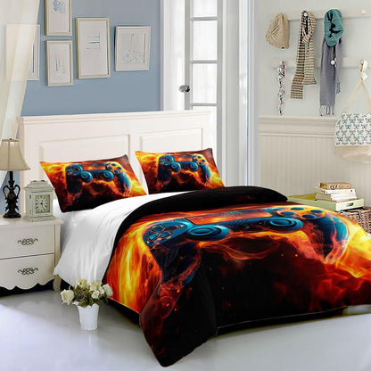 Flammen-Gamepad Bettwäsche-Set 200x200cm mit Kissenbezügen