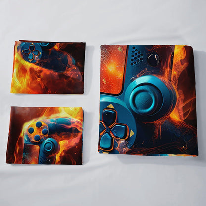 Flammen-Gamepad Bettwäsche-Set 200x200cm mit Kissenbezügen
