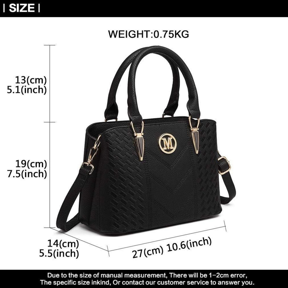 Schwarze Miss Lulu Damen Handtasche Set PU-Leder Shopper