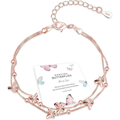 Silber Armband Damen Schmetterlinge mit Perlen, rosévergoldet
