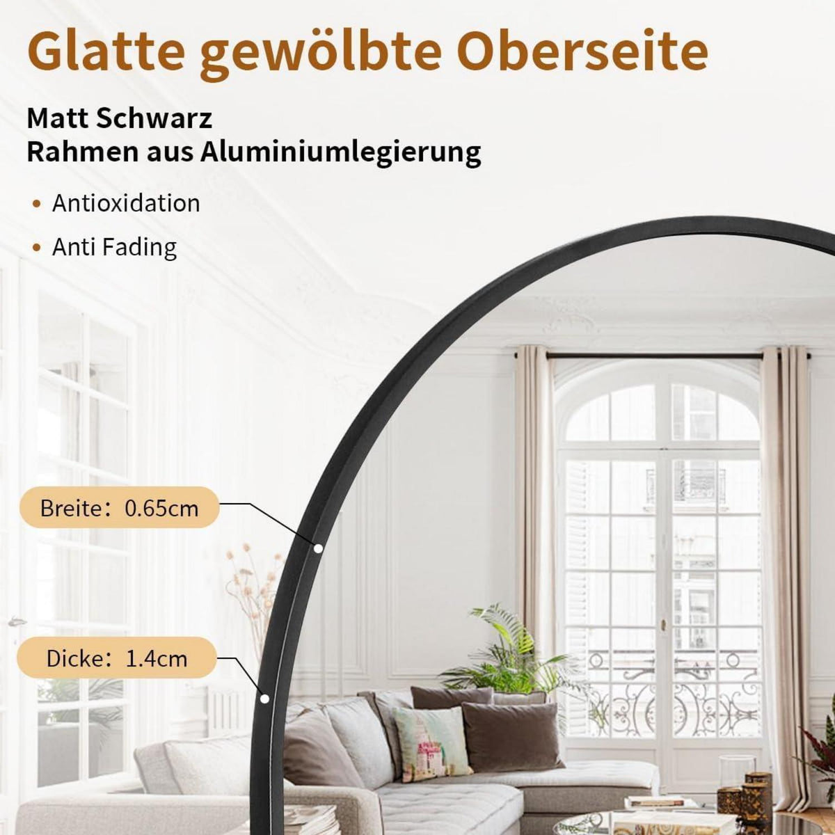 Ganzkörperspiegel Bogen Schwarz – 165x61cm, mit Ständer & Aufhänger